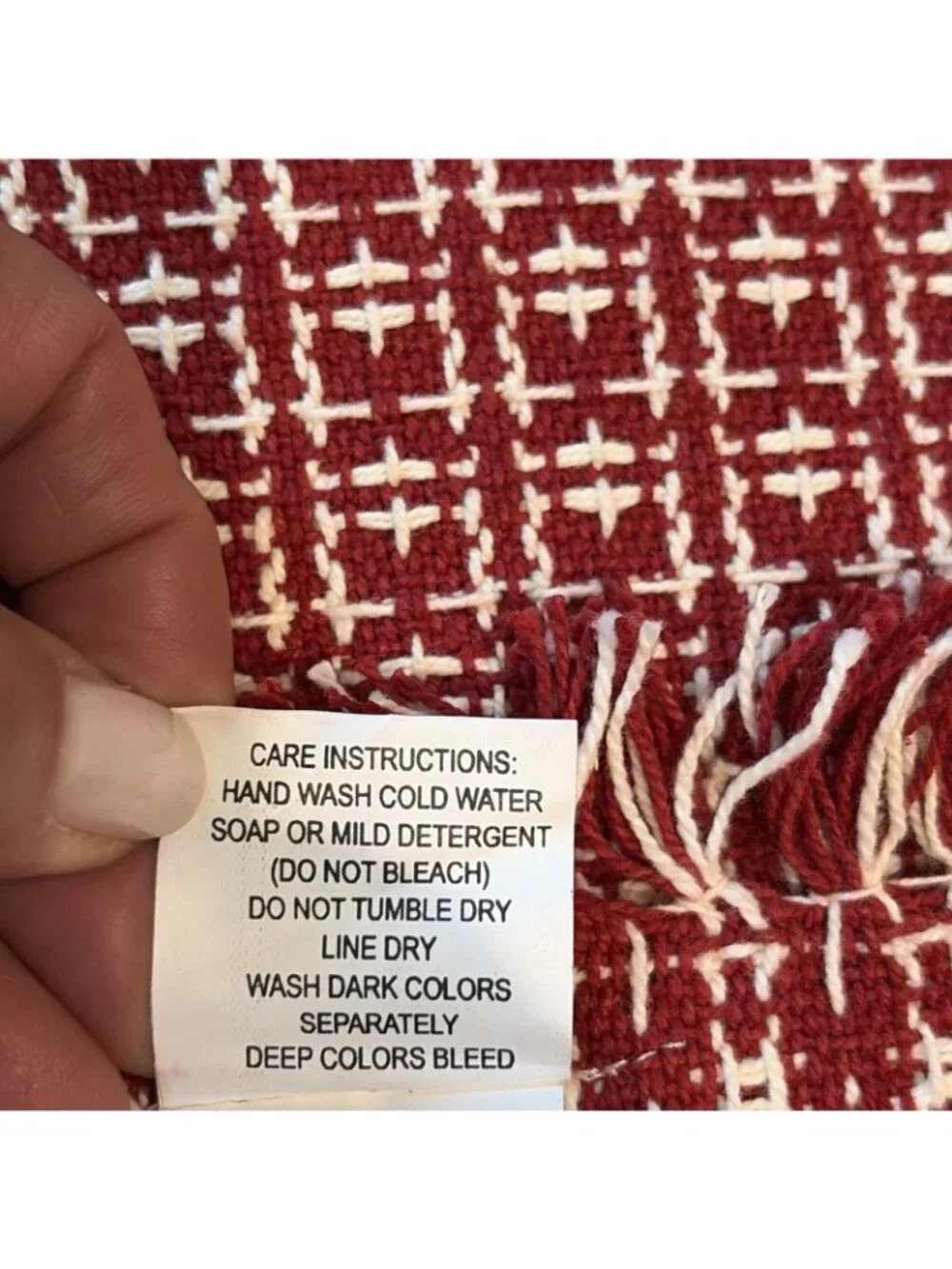 6 Woven Cotton Placemats Cottage Farmhouse Country Fringed Red & White 21 X 15